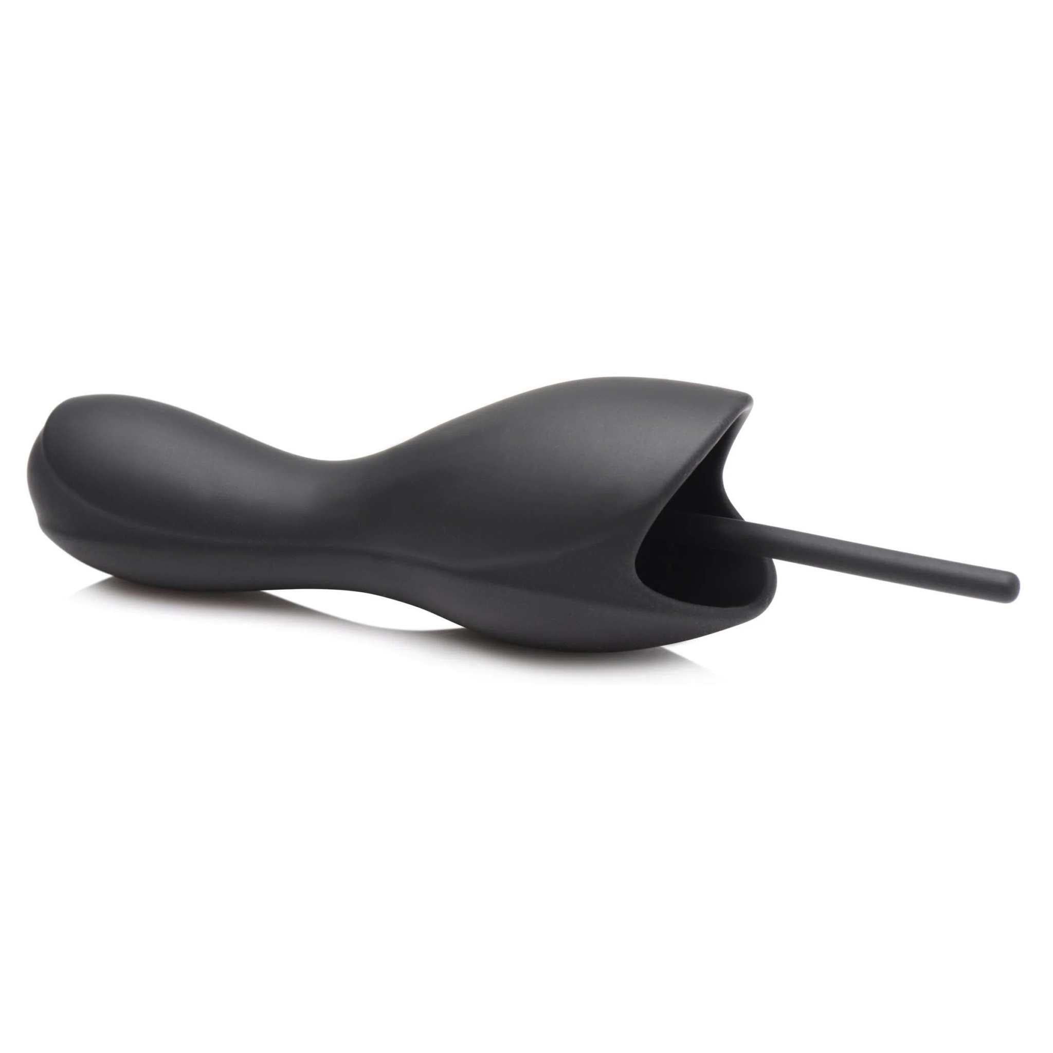 Black vibrating penis head teaser with urethral sound, made of soft silicone, featuring multiple vibration settings and USB rechargeable.