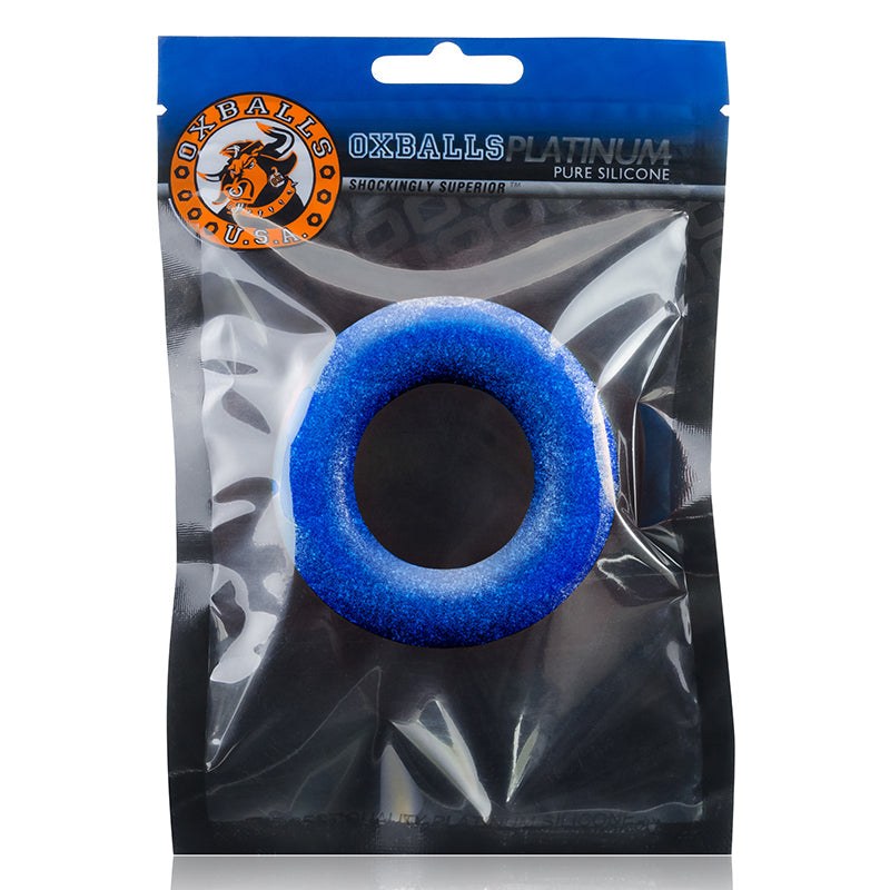 Blue silicone comfort cockring by Atomic Jock in reusable packaging