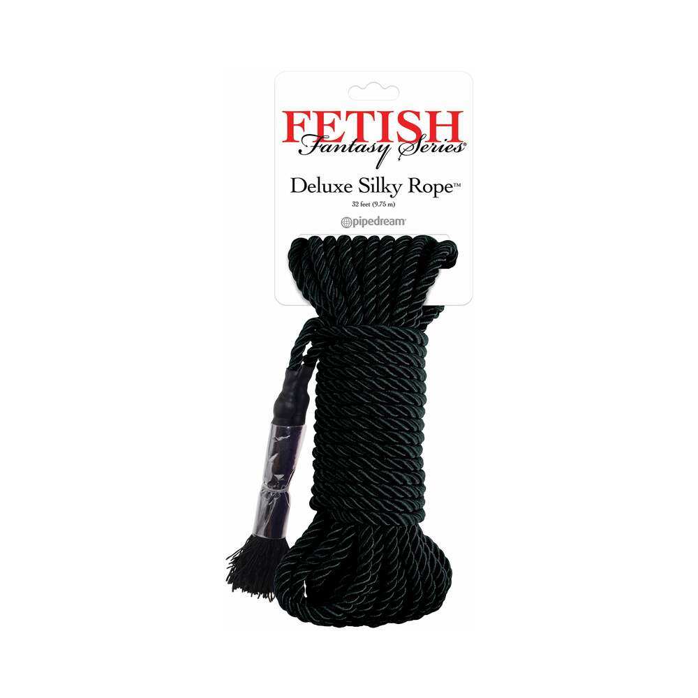 Black Fetish Fantasy Series Deluxe Silky Rope 32ft for bondage and Shibari play