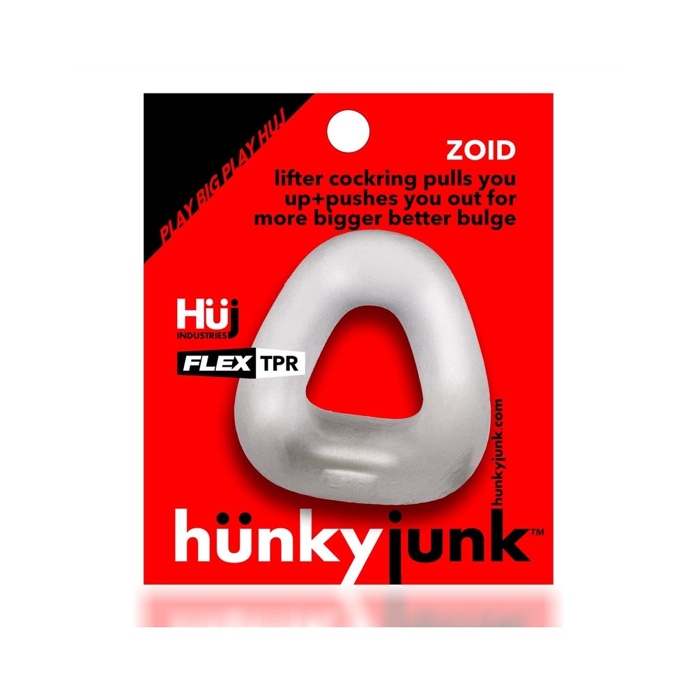 Clear ice Zoid Trapazoid Lifter cockring in soft silicone for enhanced bulge and lift