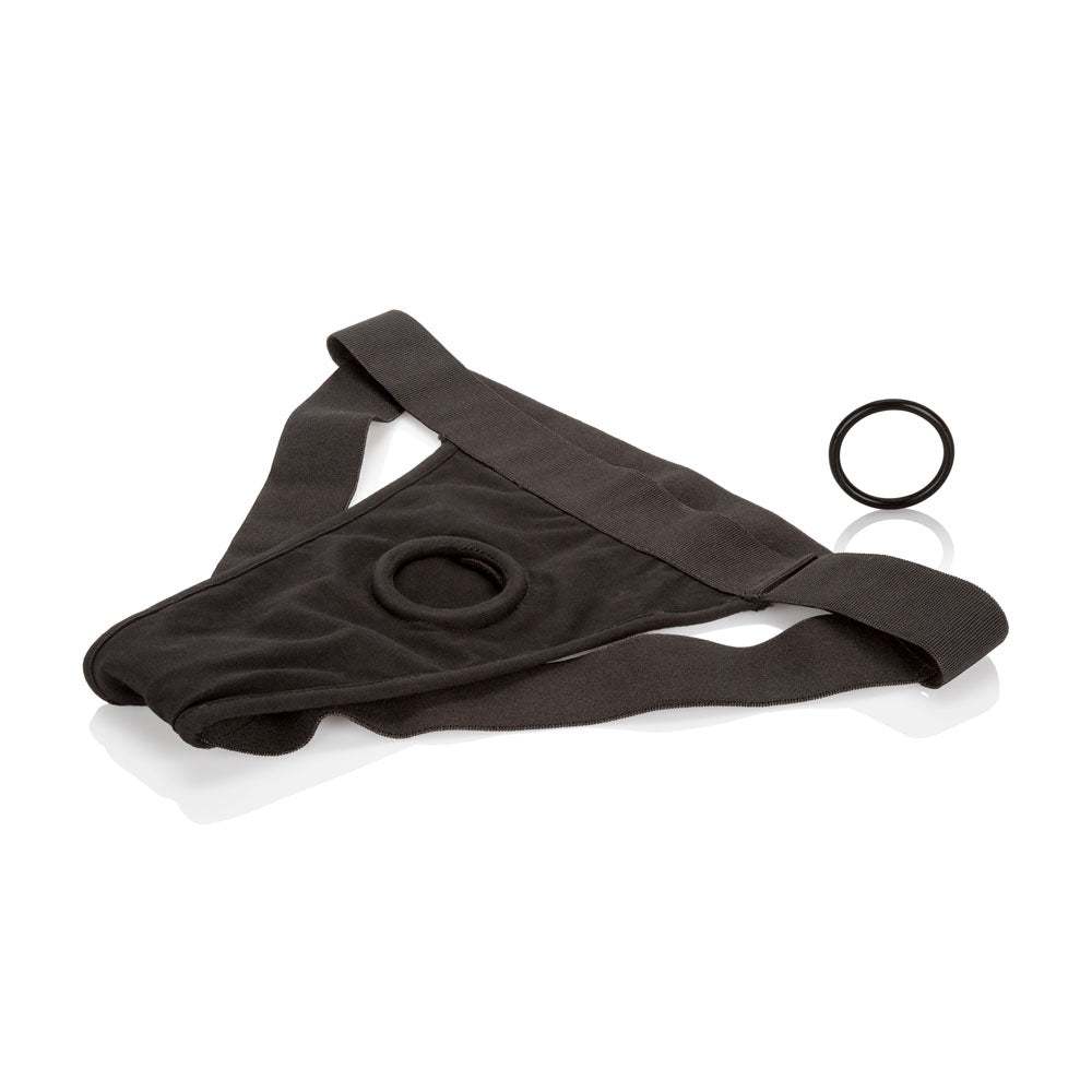 Packer Gear™ Jock Strap XL/2XL black strap-on harness with adjustable waistband and O-ring for enhanced pleasure