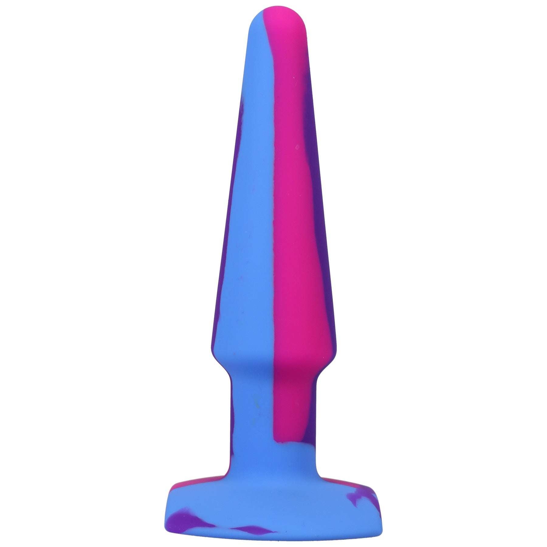 A-Play Groovy Silicone anal plug with tapered tip and wide base in multicolored berry hues, made of soft, body-safe silicone.