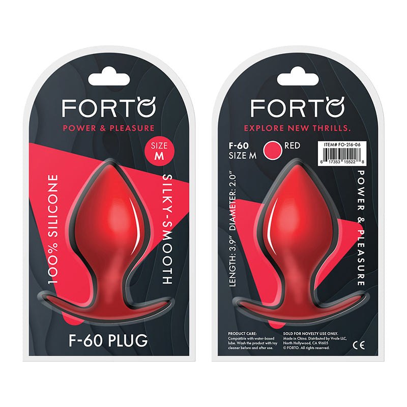 Forto F-60 Spade medium red silicone anal plug with ergonomic flared base and silky-smooth finish