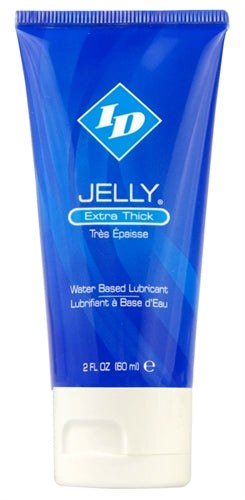 ID Jelly Extra Thick water-based lubricant in 2 oz blue tube with thick texture for long-lasting use