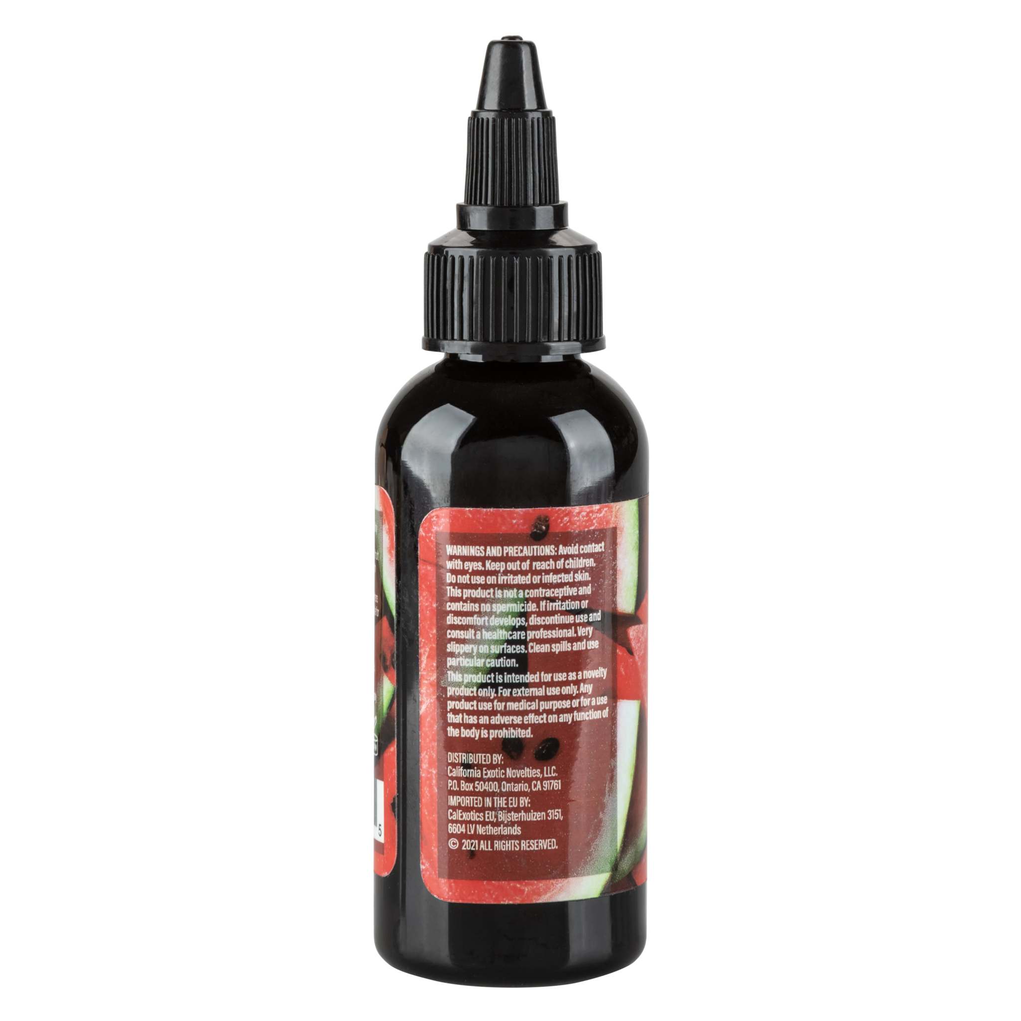 Fuck Sauce Watermelon flavored water-based personal lubricant in a black squeeze bottle, 2 fl oz.