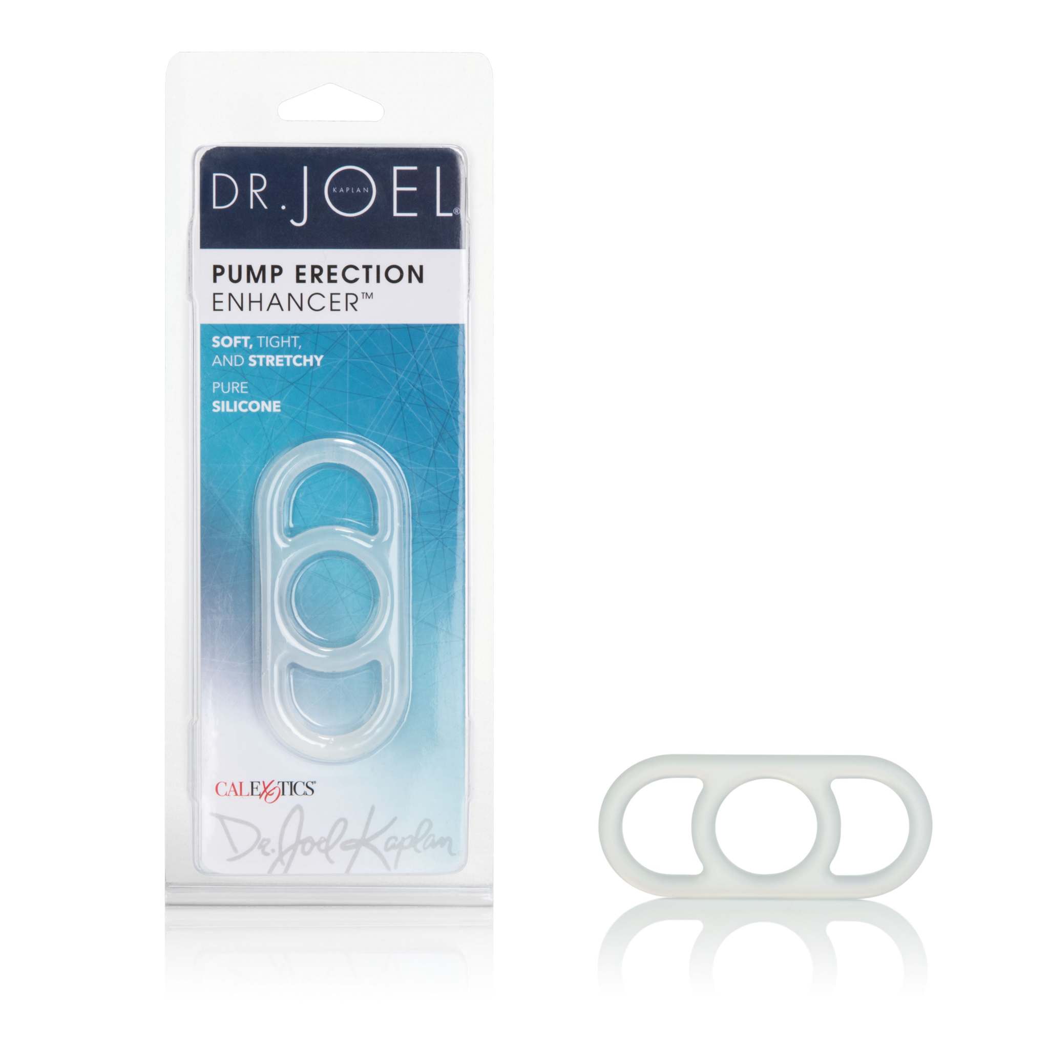 Dr. Joel Pump Erection Enhance R. clear stretchy silicone erection ring with two-handled design for pump support