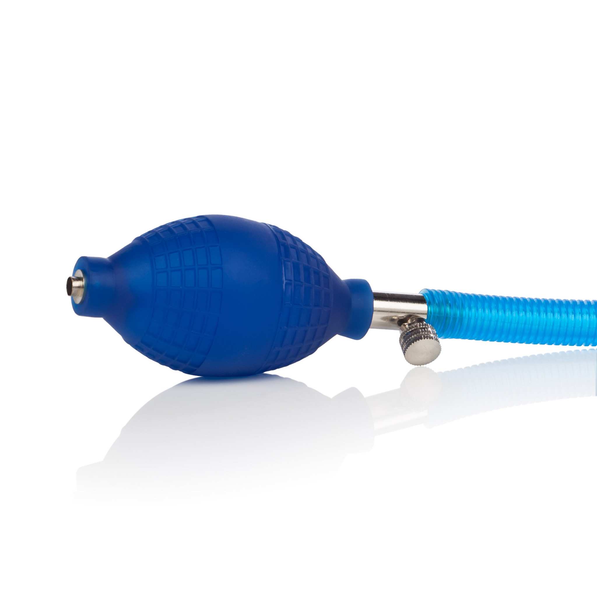 Blue hand pump with flexible hose for Head Coach Penis Pump erectile enhancement device