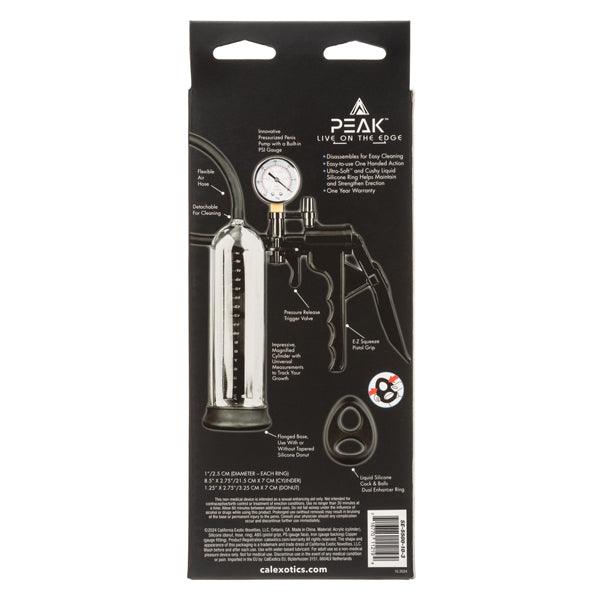 Peak Magnified Gauged Pump System in black with pressurized pump, PSI gauge, magnified cylinder, flexible hose, pistol grip, and dual enhancer ring.