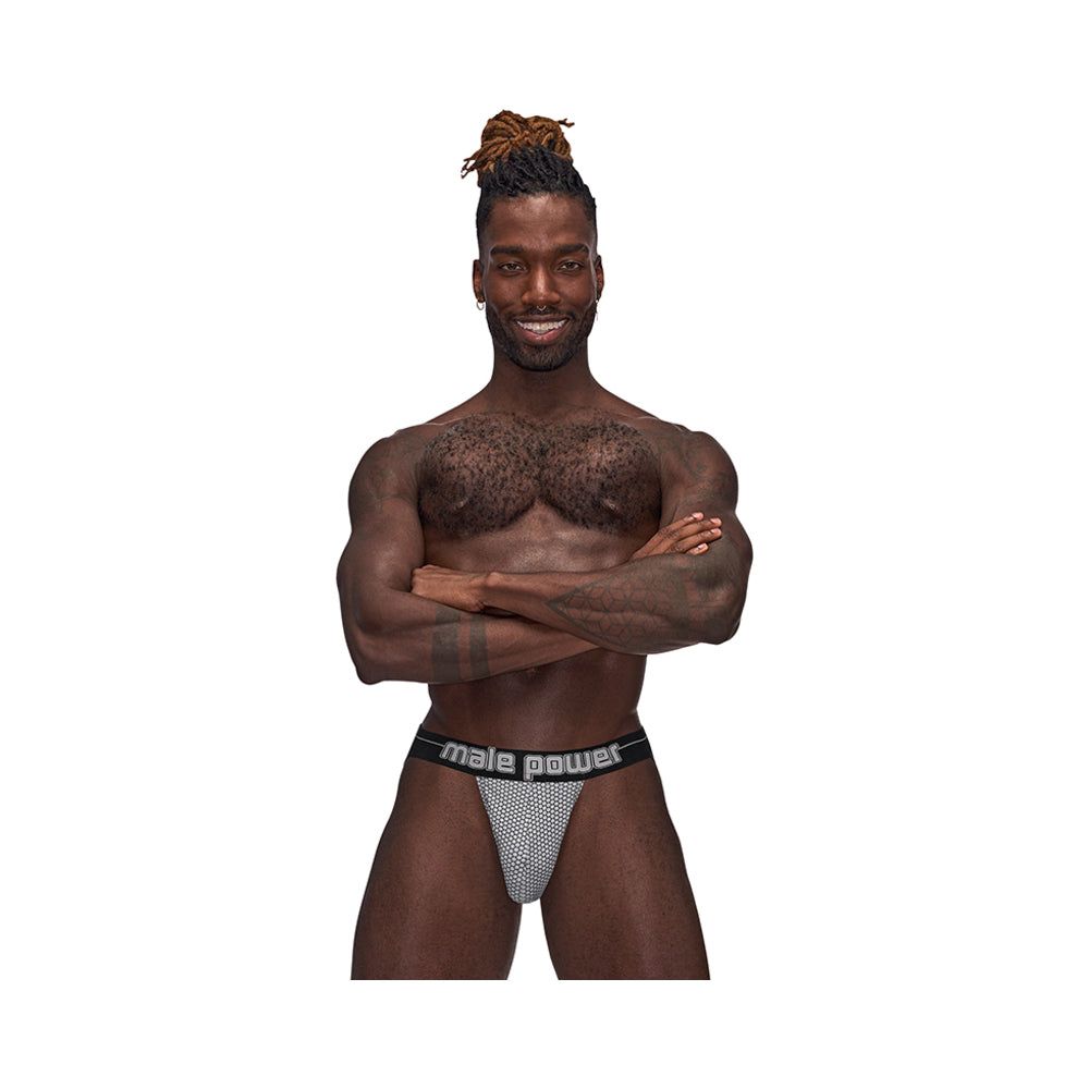 Male Power Sexagon Strappy Ring Jock Royal with branded waistband and breathable hexagon fabric