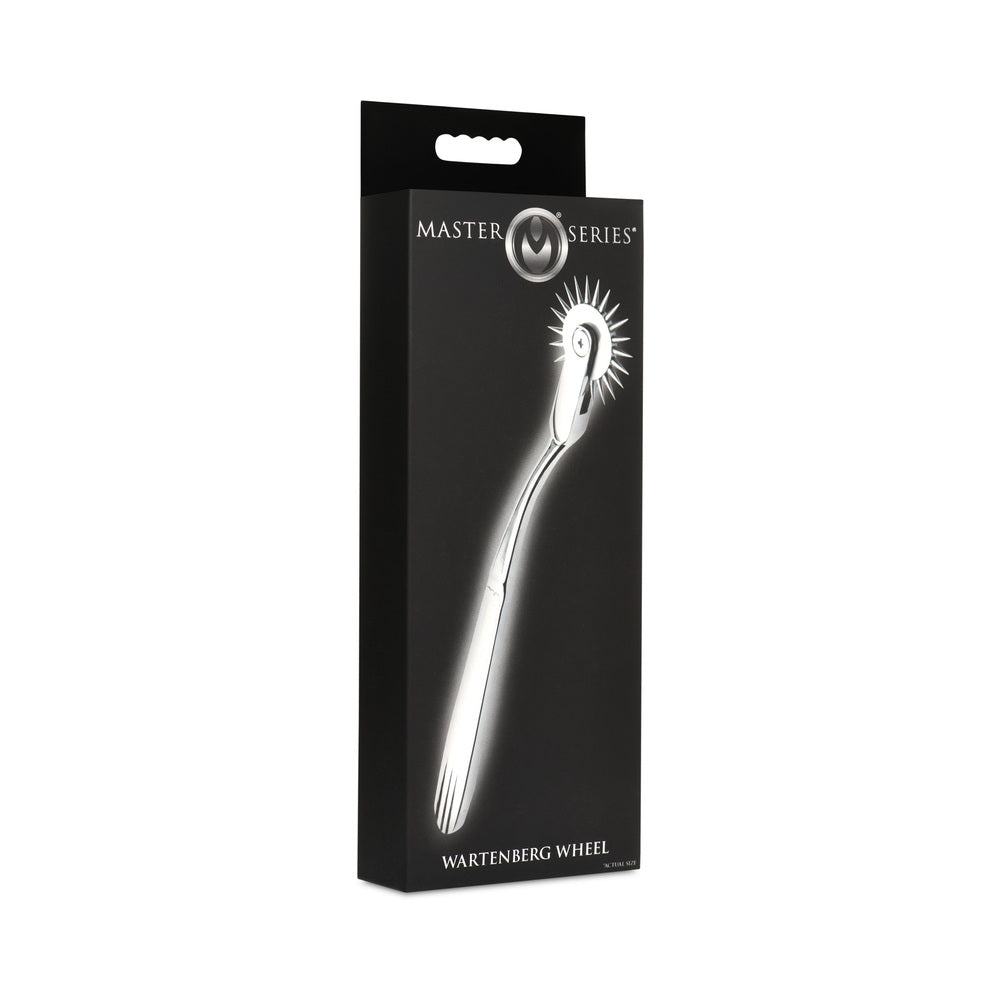 Master Series Silver Sensation Wartenberg Wheel in sleek black packaging for sensation play and sensory stimulation.