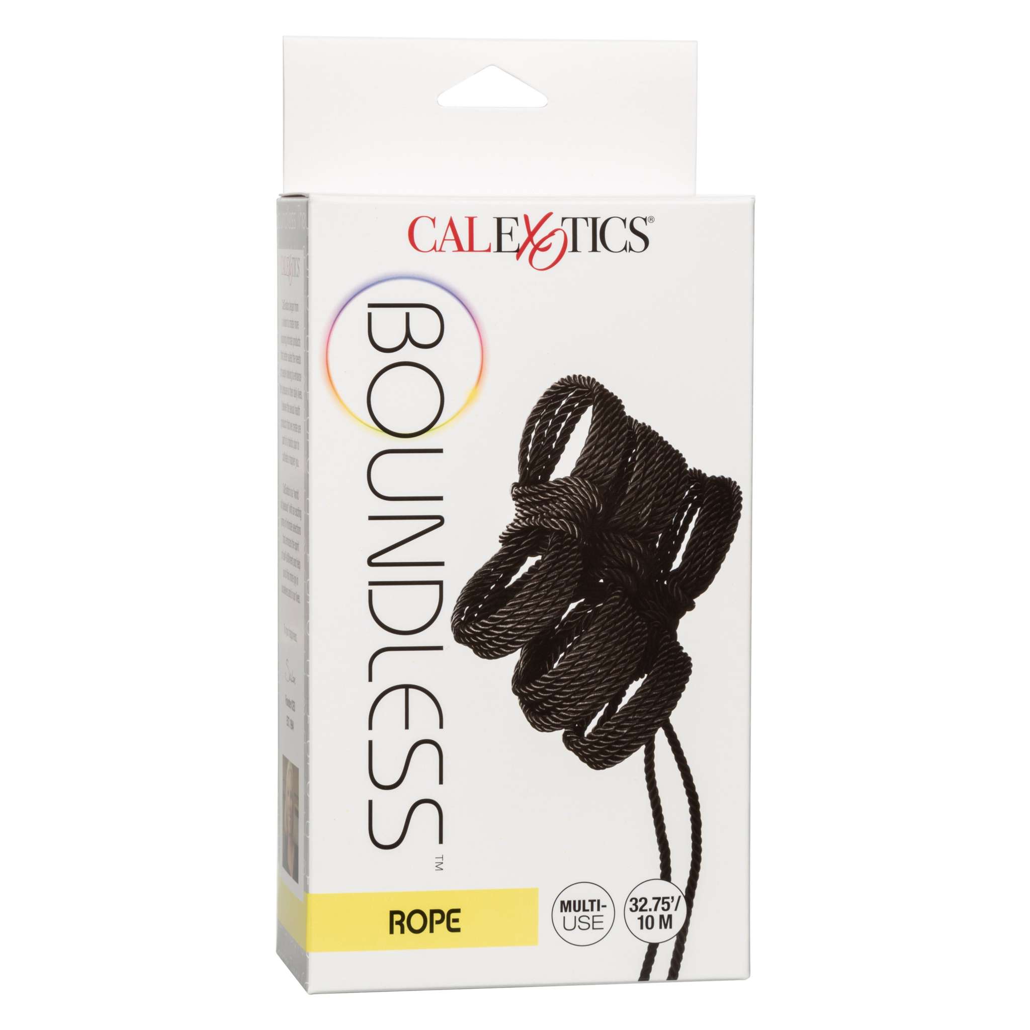 Black Boundless Rope by CalExotics, 32.75 feet, soft and durable multi-use bondage rope in retail packaging