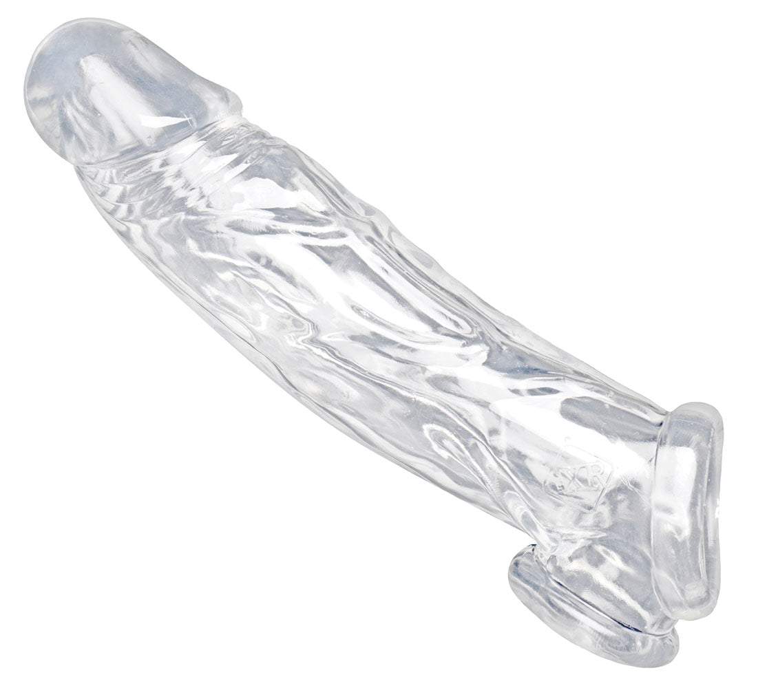 Clear realistic penis enhancer and ball stretcher with lifelike veiny texture and secure fit