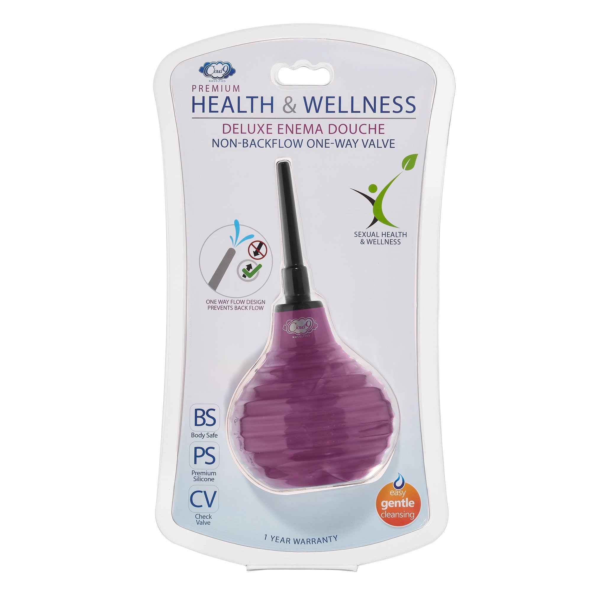 Health and Wellness Deluxe Enema Douche Non- Backflow One-Way Valve - 7.9 Fl. Oz. - Plum by Sexual Wellness