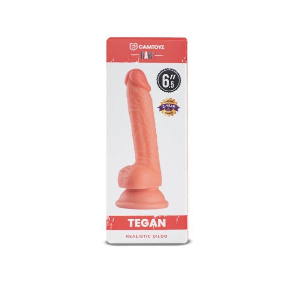 Raw Dildo Realistic Tegan light skin tone with lifelike texture and ergonomic design in retail packaging