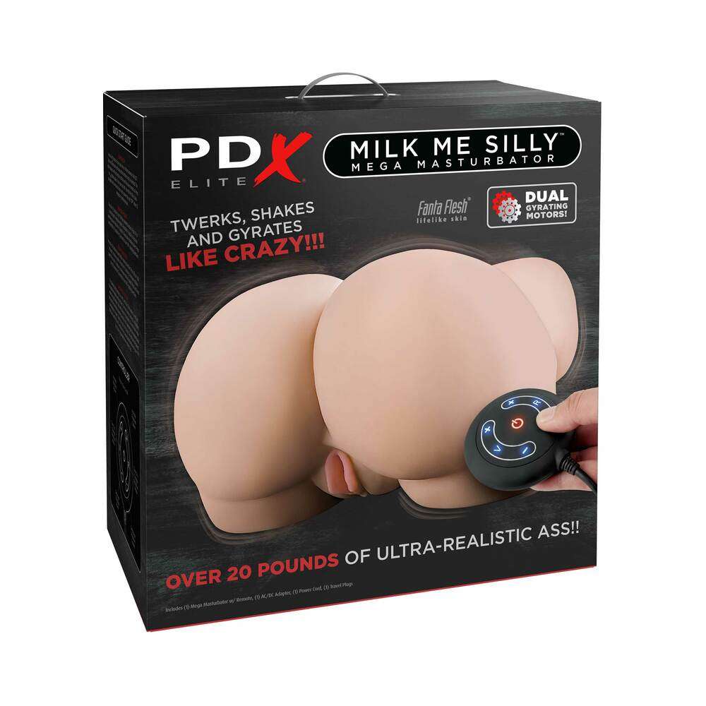 PDX Elite Milk Me Silly Remote-Controlled Vibrating Rotating Dual-Entry Mega Masturbator Beige by Masturbators and Strokers