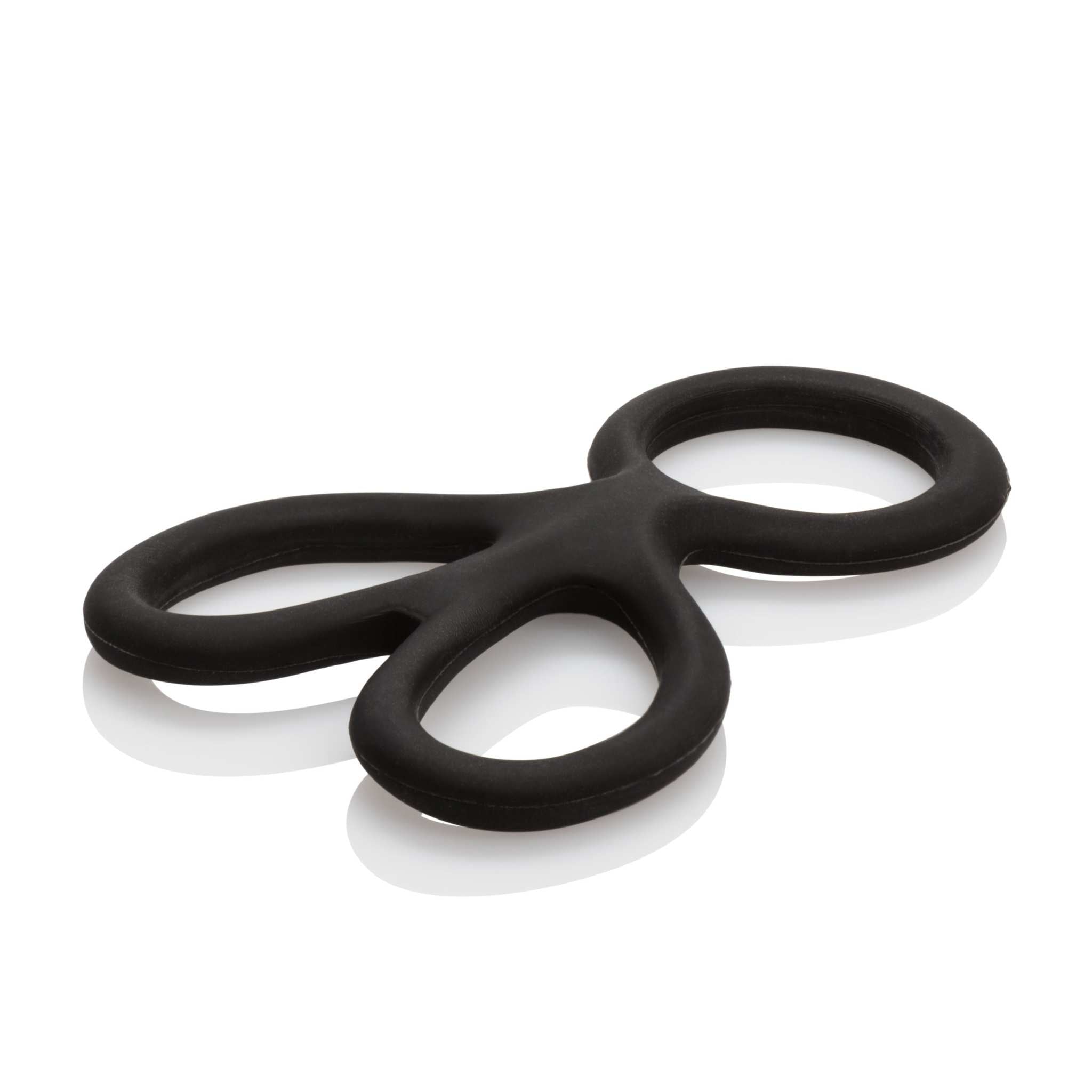 Black silicone ball spreader kitchen tool with ergonomic finger loops for easy handling and precise spreading.