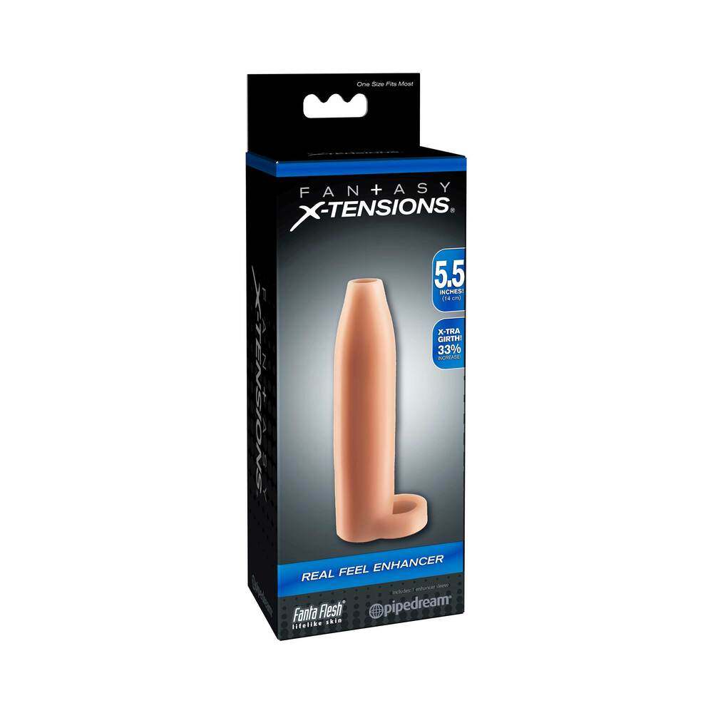 Fantasy X-tensions 5.5 in. Real Feel Enhancer open-ended beige sleeve for intimate enhancement