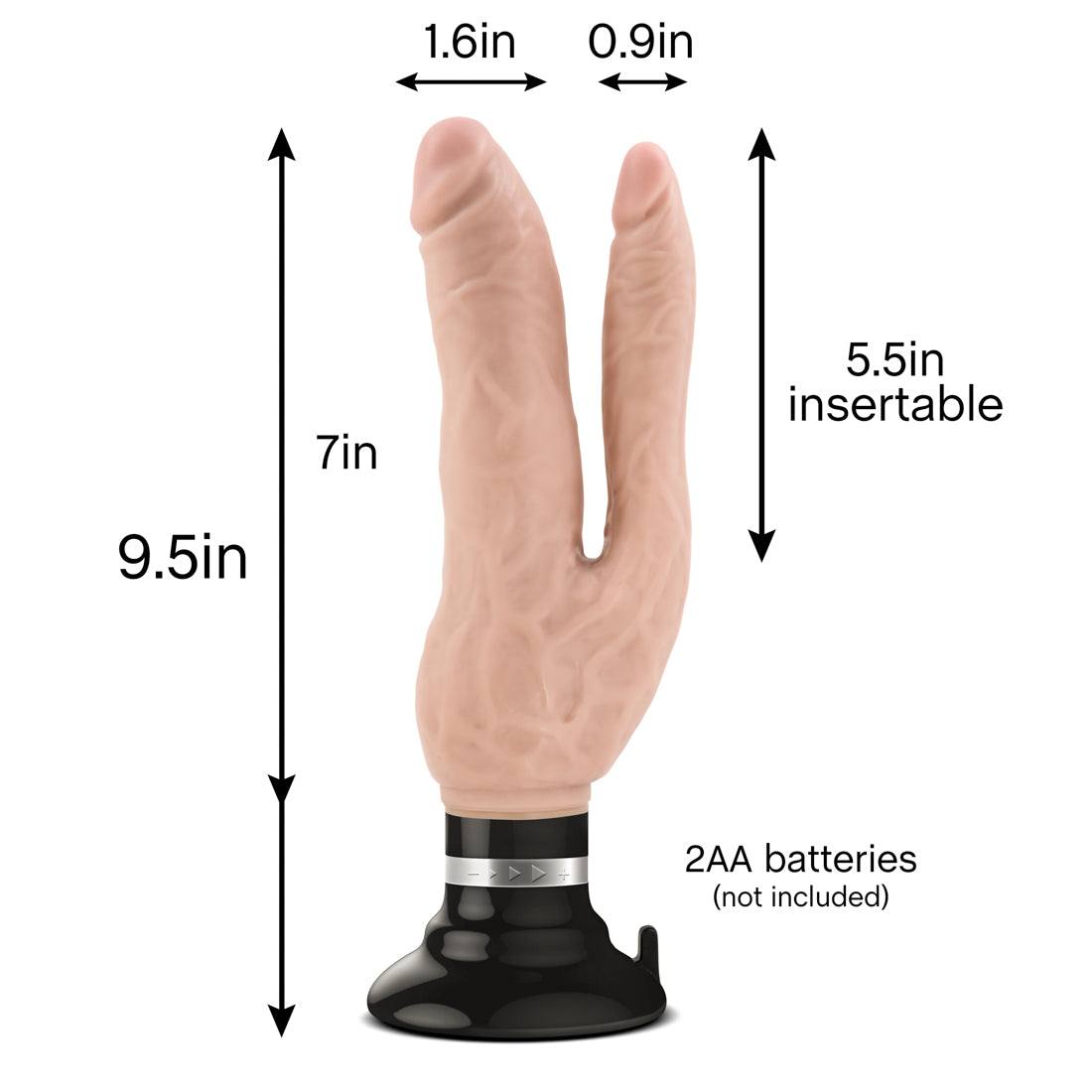 Dr. Skin Cock Vibes double-ended beige vibe with realistic texture and dual vibration, 9.5 inches long
