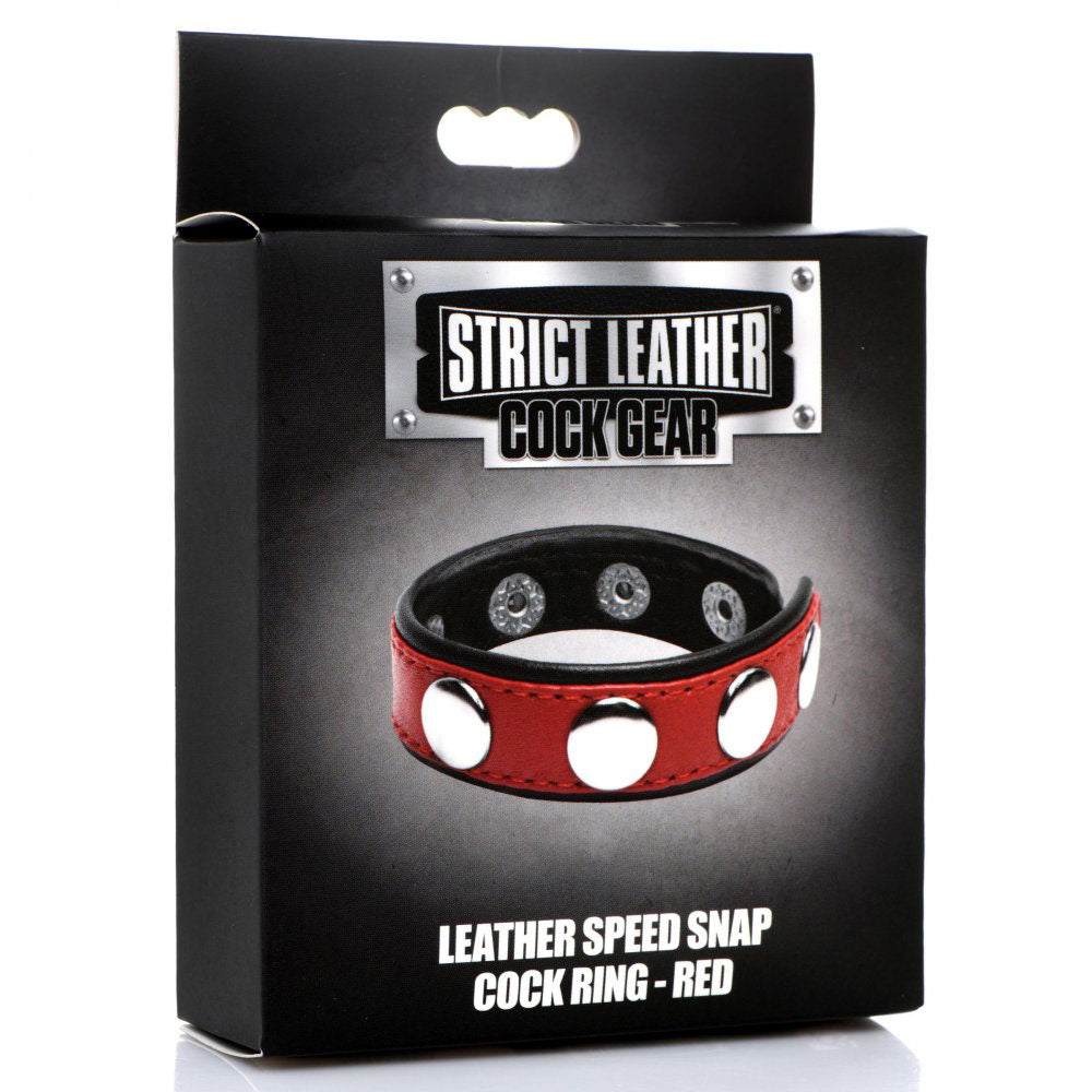 Cock Gear Leather Speed Snap adjustable red leather cock ring with quick-release snaps and nickel-free metal hardware