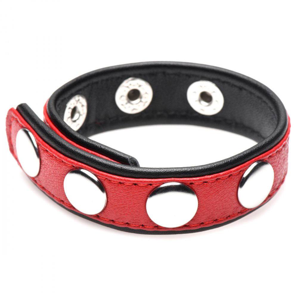Cock Gear Leather Speed Snap adjustable red leather cock ring with nickel-free snaps