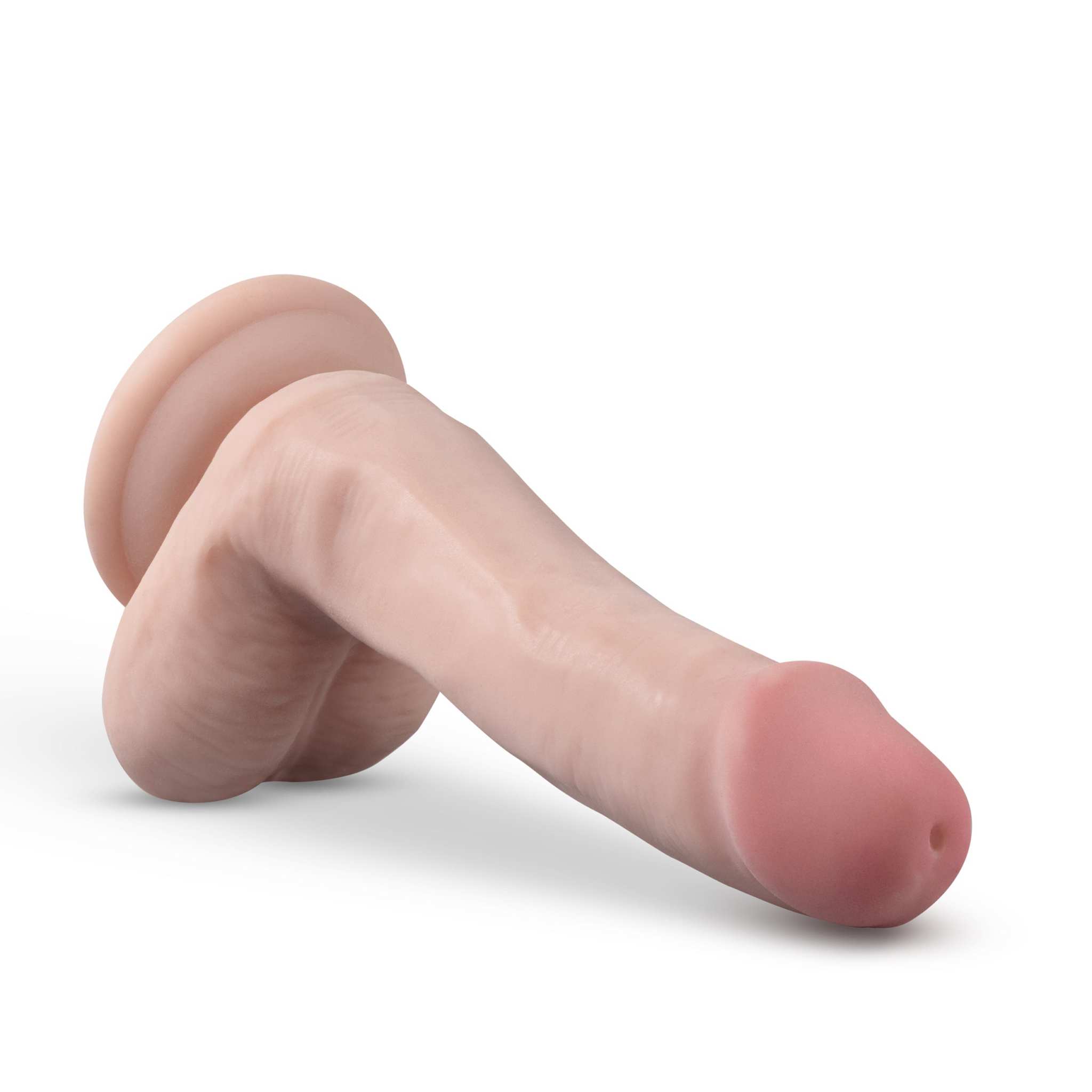 Dr. Skin Plus 6 inch posable vanilla dildo with balls and suction cup base for hands-free play