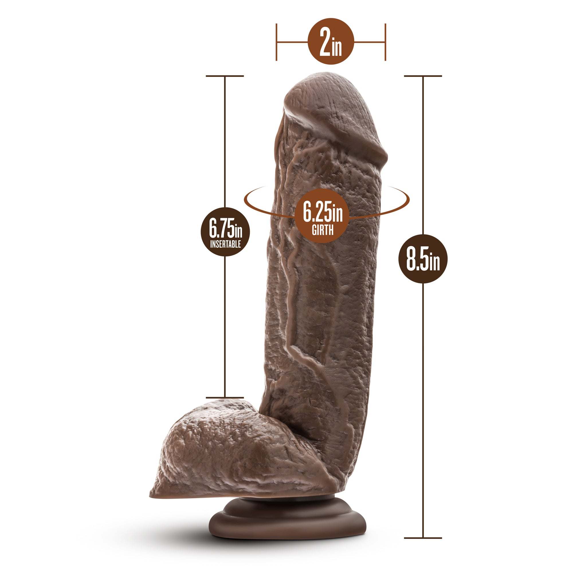 Chocolate-colored 9-inch realistic dildo with suction base and detailed texture by Dr. Skin - Mr. Magic