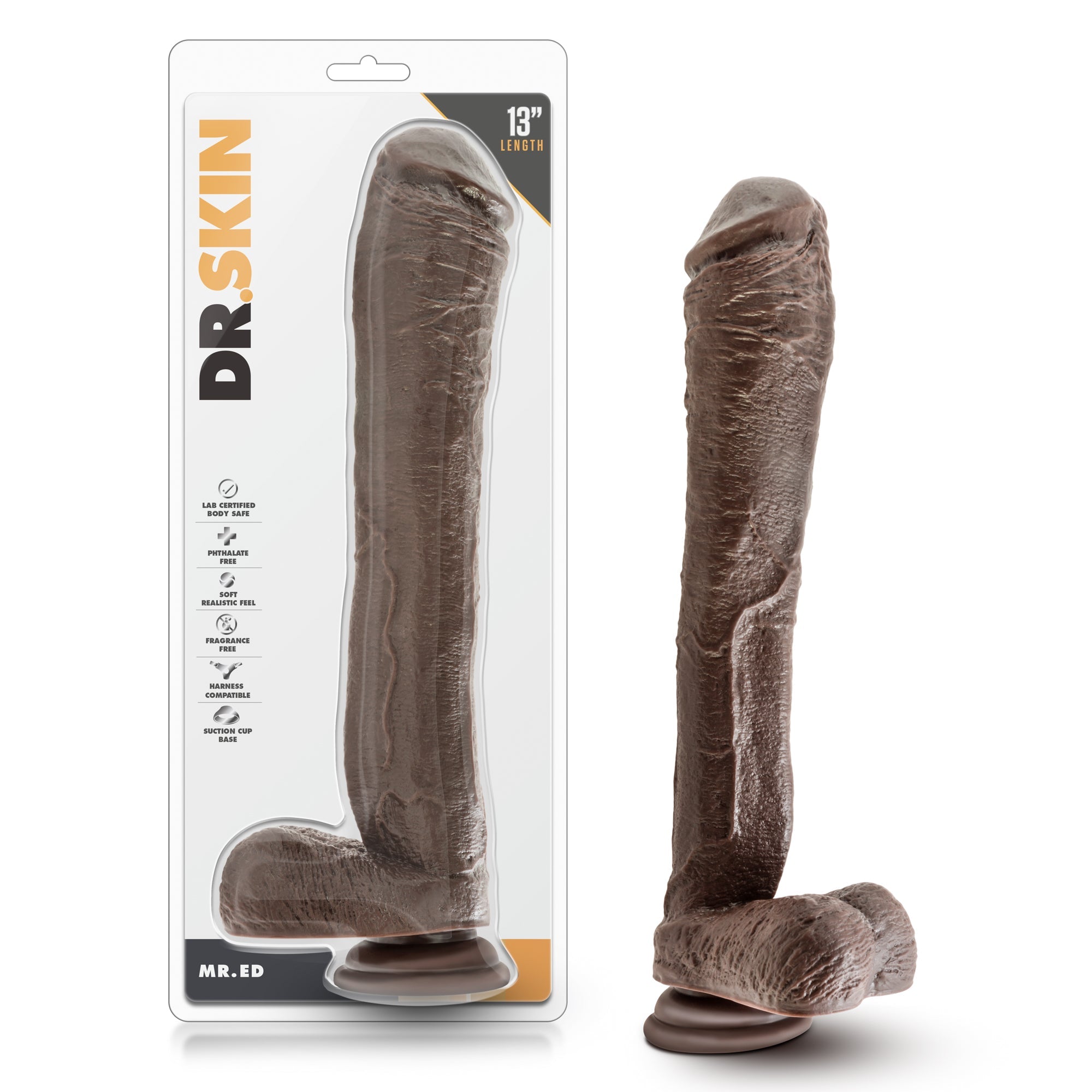 Dr. Skin Mr. Ed 13 Inch Dildo with Suction Cup - Chocolate by Anal Toys & Stimulators