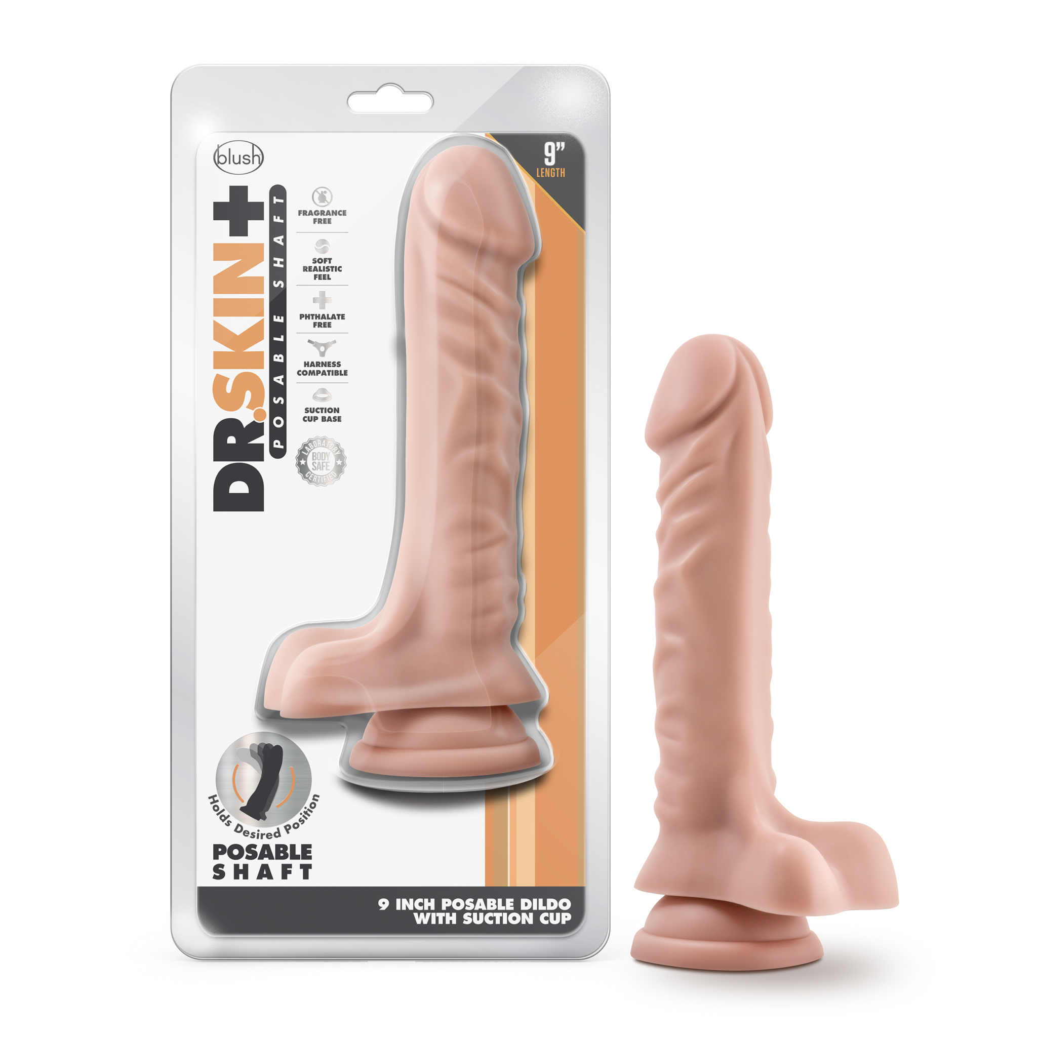 Dr. Skin Plus - 9 Inch Posable Dildo With Balls - Vanilla by Anal Toys & Stimulators