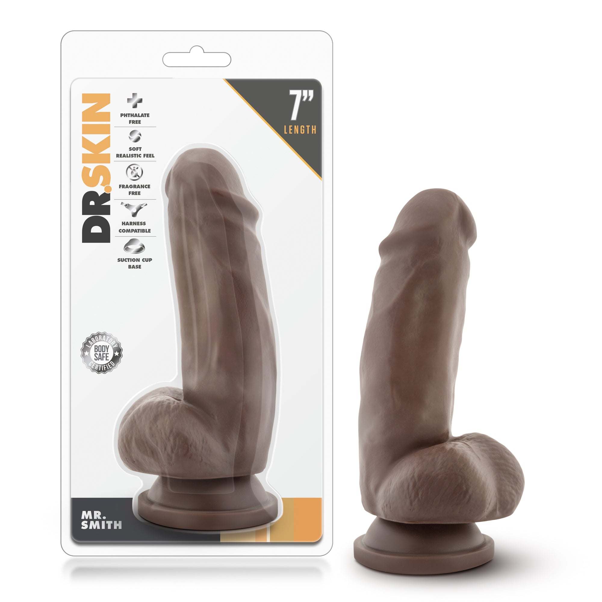 Dr. Skin - Mr. Smith 7 inch chocolate realistic dildo with suction cup base and lifelike details