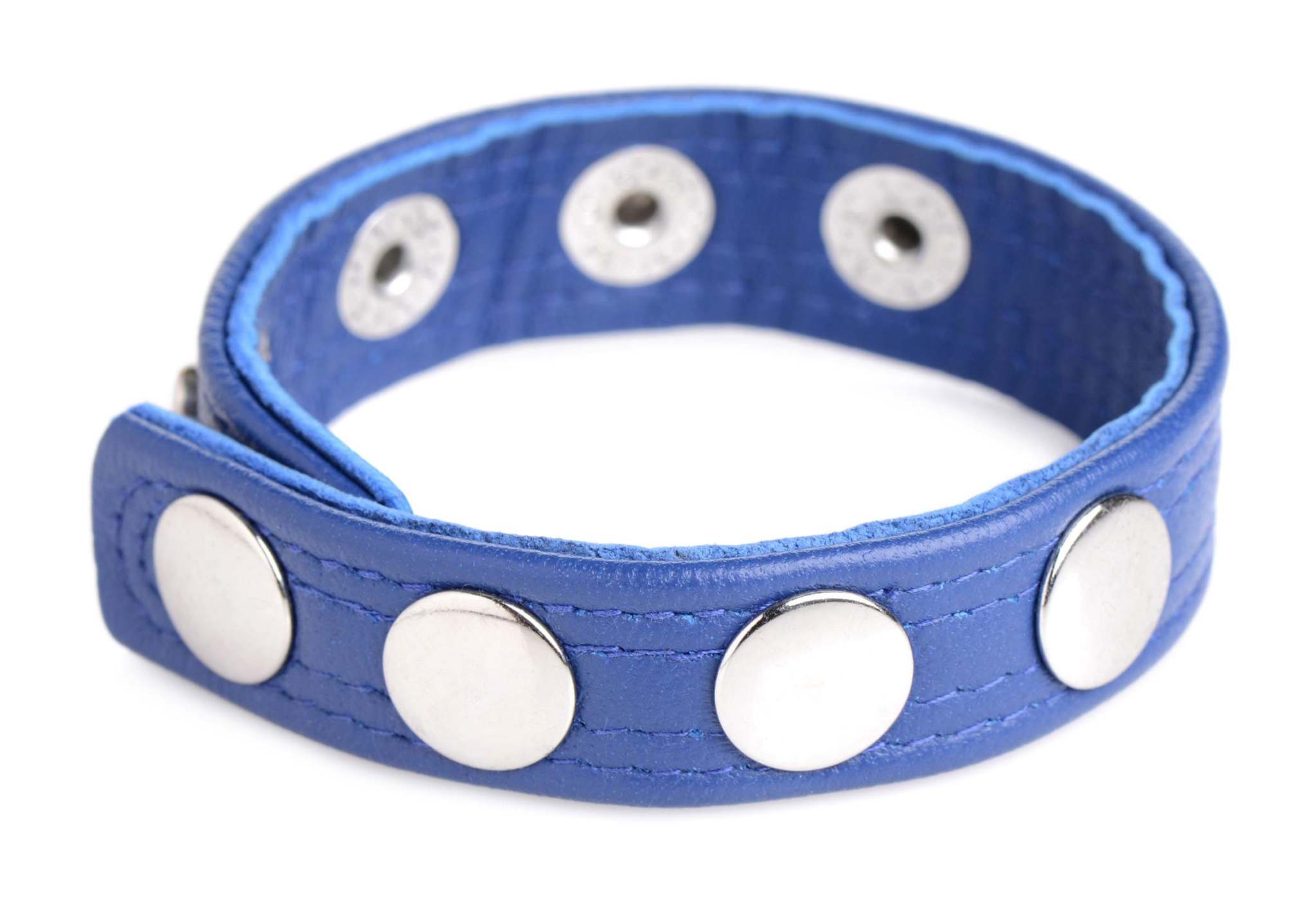 blue leather adjustable cock ring with silver snap buttons Cock Gear Leather Speed Snap