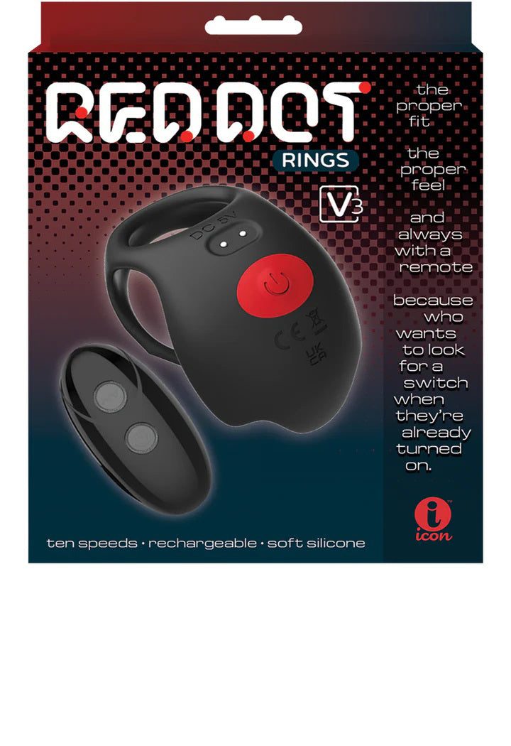Red Dot Vibrating Cock Ring V3 With Remote - Black/red by Cock & Balls