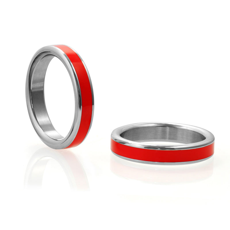 H2H Stainless Steel Cockring w/Red Band 1.875 in. by Cock & Balls