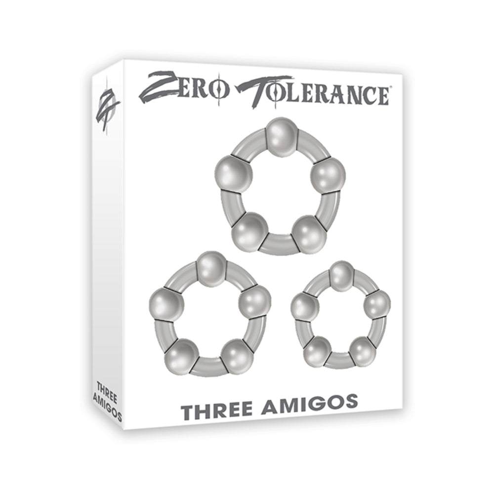 Zero Tolerance Three Amigos 3-piece clear beaded cock ring set for longer lasting erections