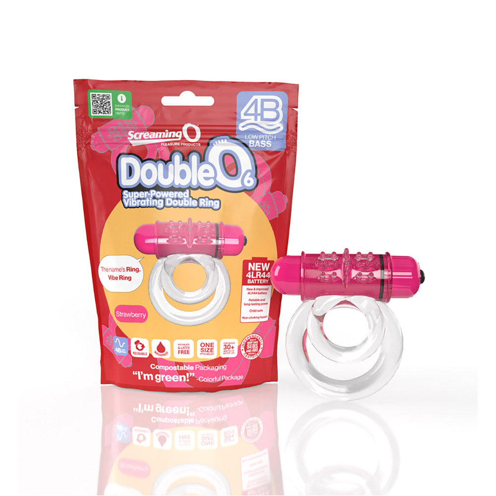 Screaming O 4B DoubleO 6 Vibrating Double Cockring Strawberry by Cock & Balls