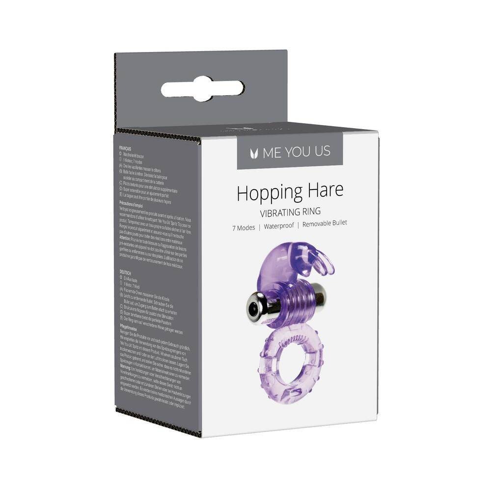 Me You Us Hopping Hare vibrating cock ring with flexible clitoral stimulator, 7 modes, waterproof, stretchy design for shared pleasure