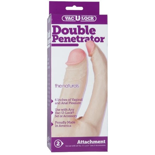 Vac-U-Lock Double Penetrator in white, dual-ended silicone toy for vaginal and anal pleasure, compatible with Vac-U-Lock harnesses.
