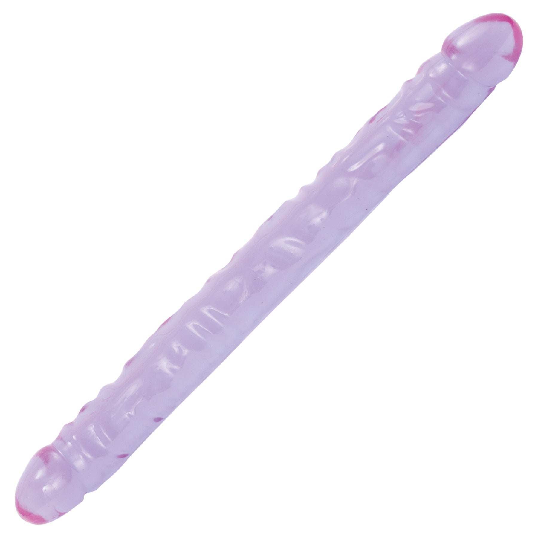 Crystal Jellies 18 Inch Double Dong in purple with flexible, veiny texture and phthalate-free, body-safe material.