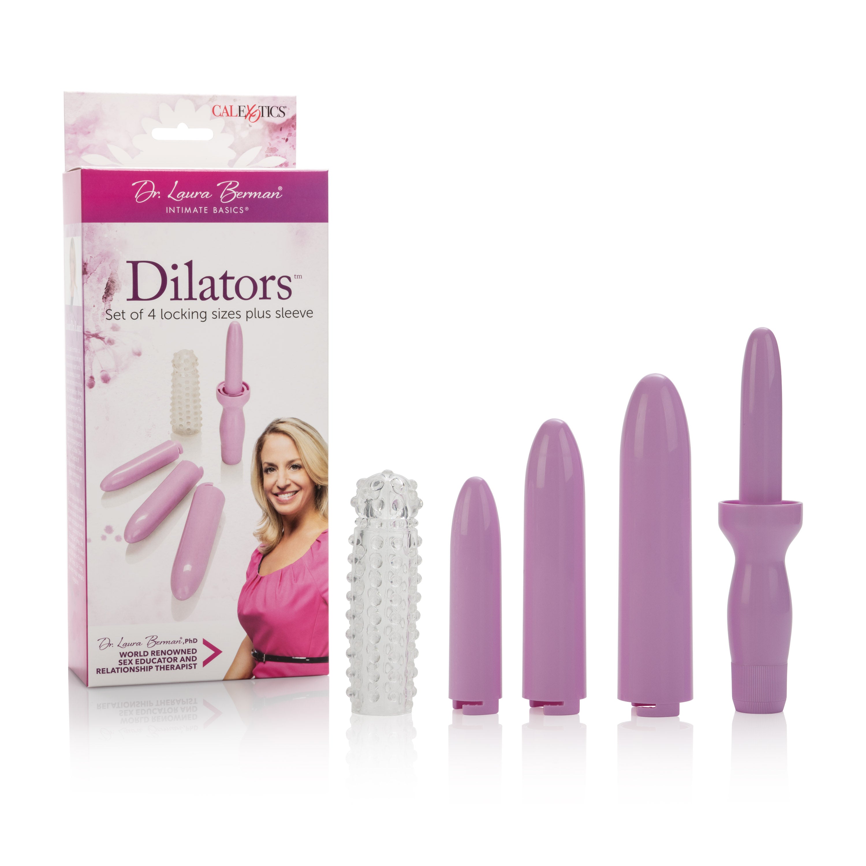 Dr. Laura Bernam Dilators - Set of 4 Locking Sizes Plus Sleeve - Purple by Cock & Balls