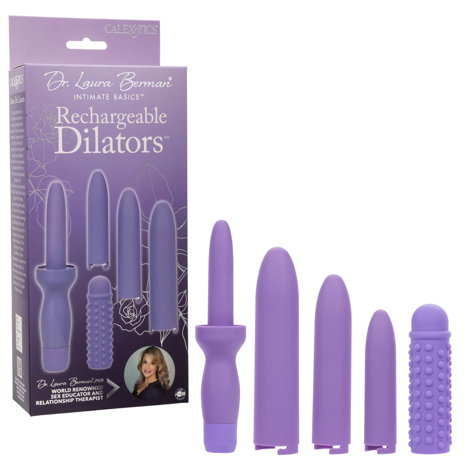Dr. Laura Berman Rechargeable Dilators Set of 4 Locking Sizes Plus Sleeve - Purple by Vibrators and Massagers