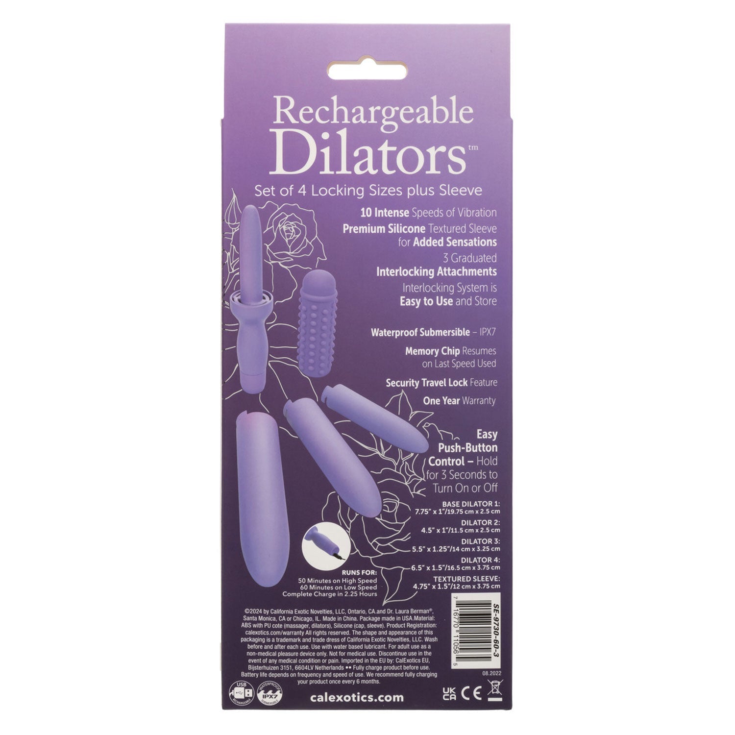 Dr. Laura Berman Rechargeable Dilators Set of 4 Locking Sizes Plus Sleeve - Purple by Vibrators and Massagers