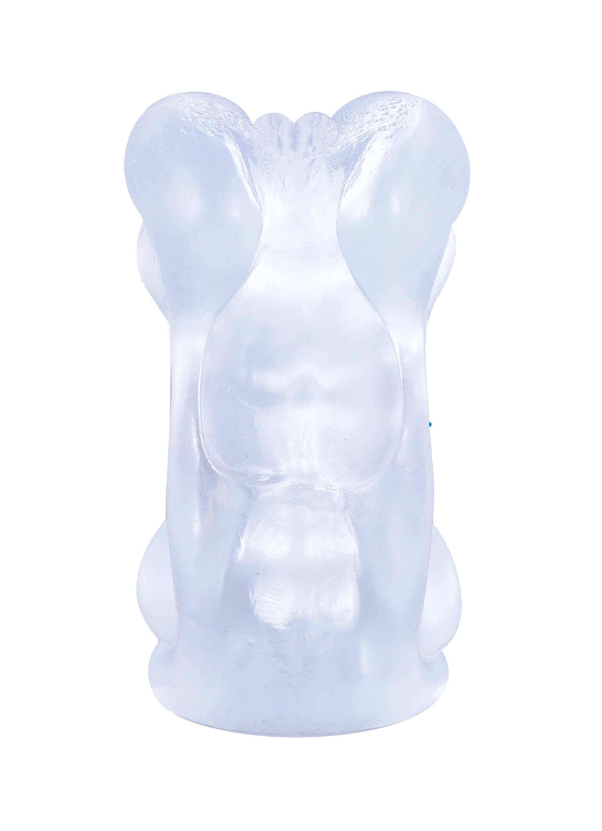 Jack-It Frost Stroker Curves transparent textured male pleasure device with ergonomic design