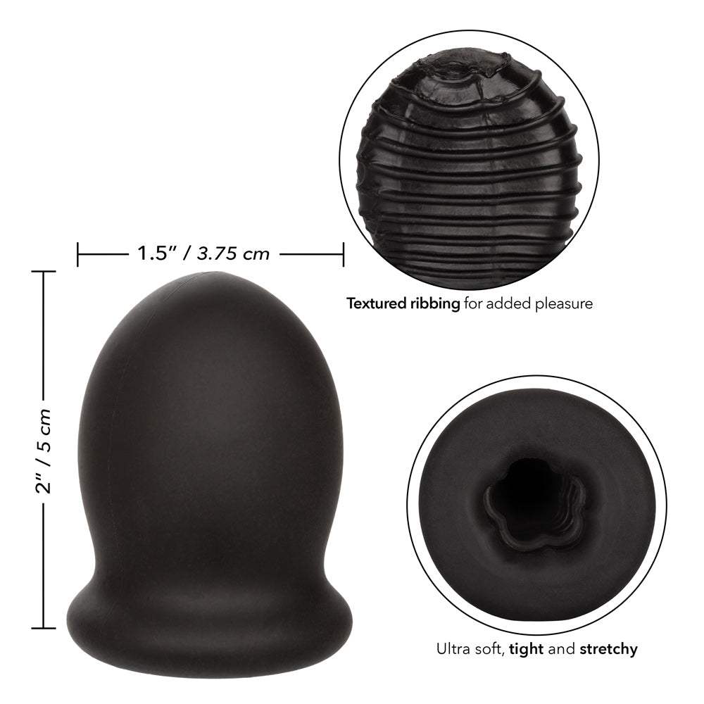 Boundless FTM Stroker black liquid silicone soft stretchy textured ribbed 2 inch 5 cm