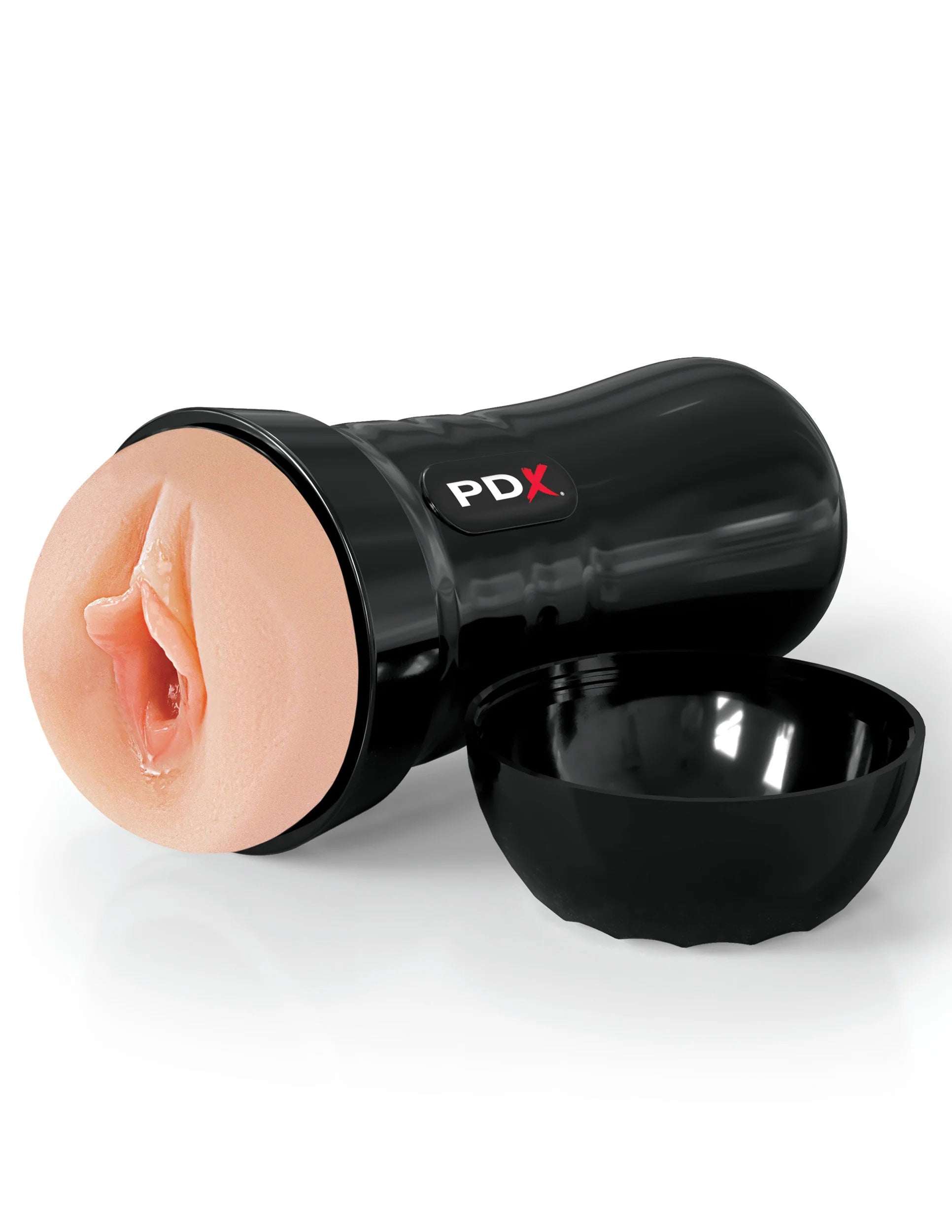 Super Juicy Snatch self-lubricating stroker with realistic design and black ergonomic case