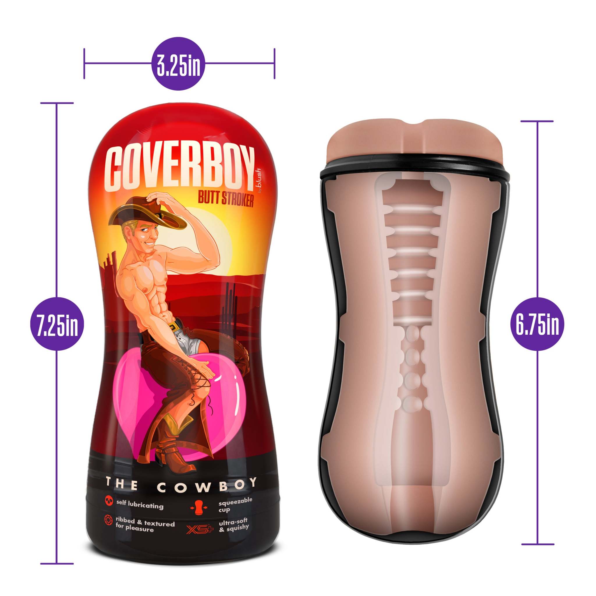 Coverboy Cowboy self lubricating stroker beige with internal ribbed texture and PerfectFlo air valve control