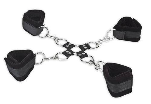 5-Piece Hogtie Set with padded Velcro cuffs and stainless steel hardware for comfortable bondage restraint.