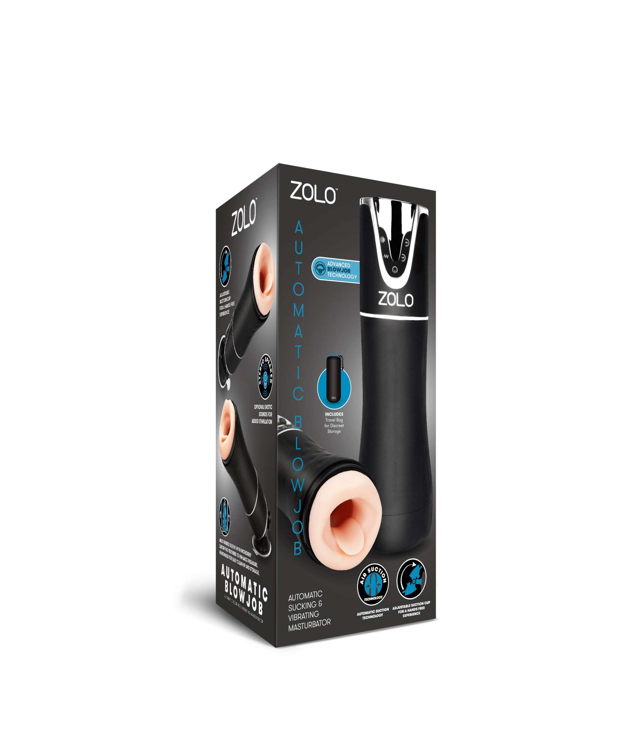 Zolo Automatic Blowjob black automatic vibrating male masturbator with ergonomic design and rechargeable battery