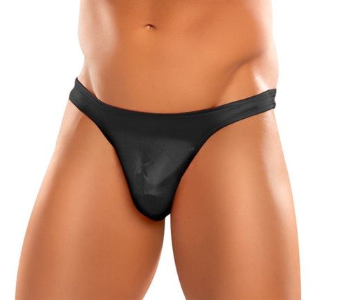 Black Bong Thong Satin Lycra men's underwear with a sleek, stretchy satin finish for a snug and comfortable fit