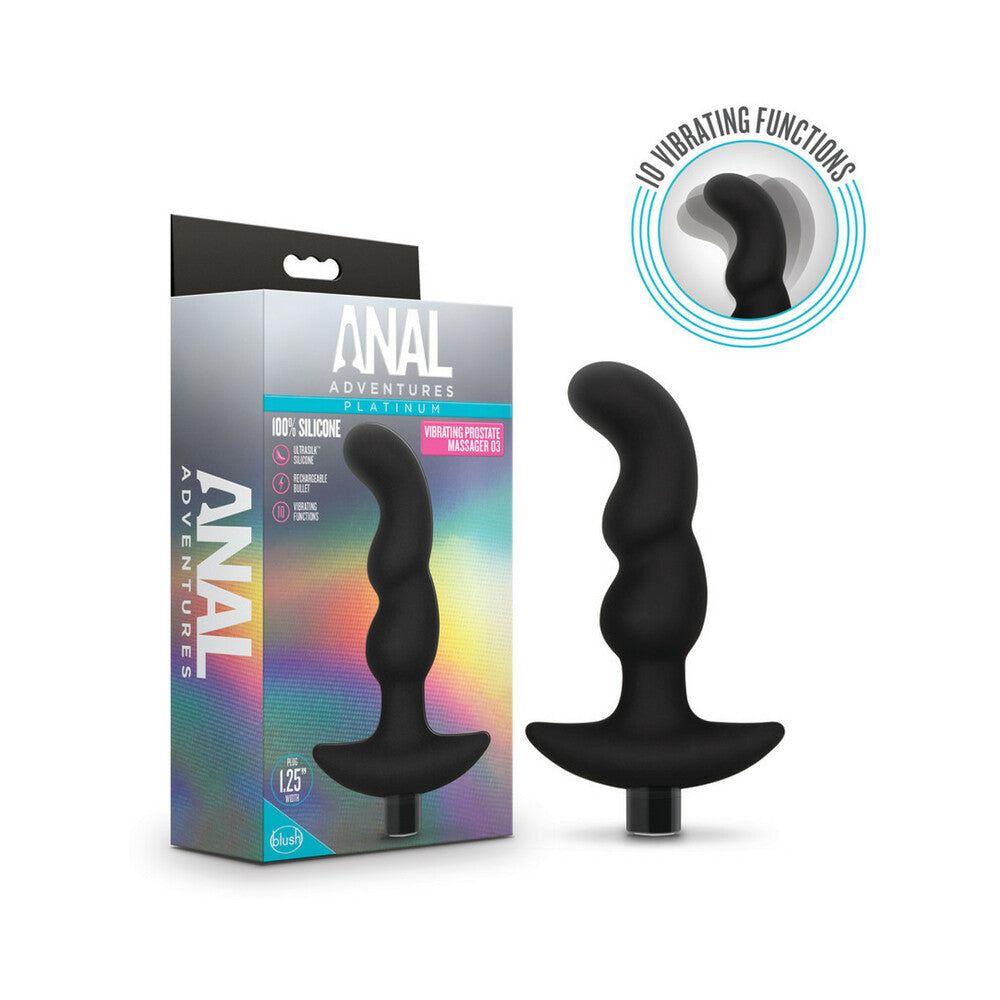 Anal Adventures Platinum Silicone rechargeable vibrating prostate massager with wavy curves and 10 vibration functions