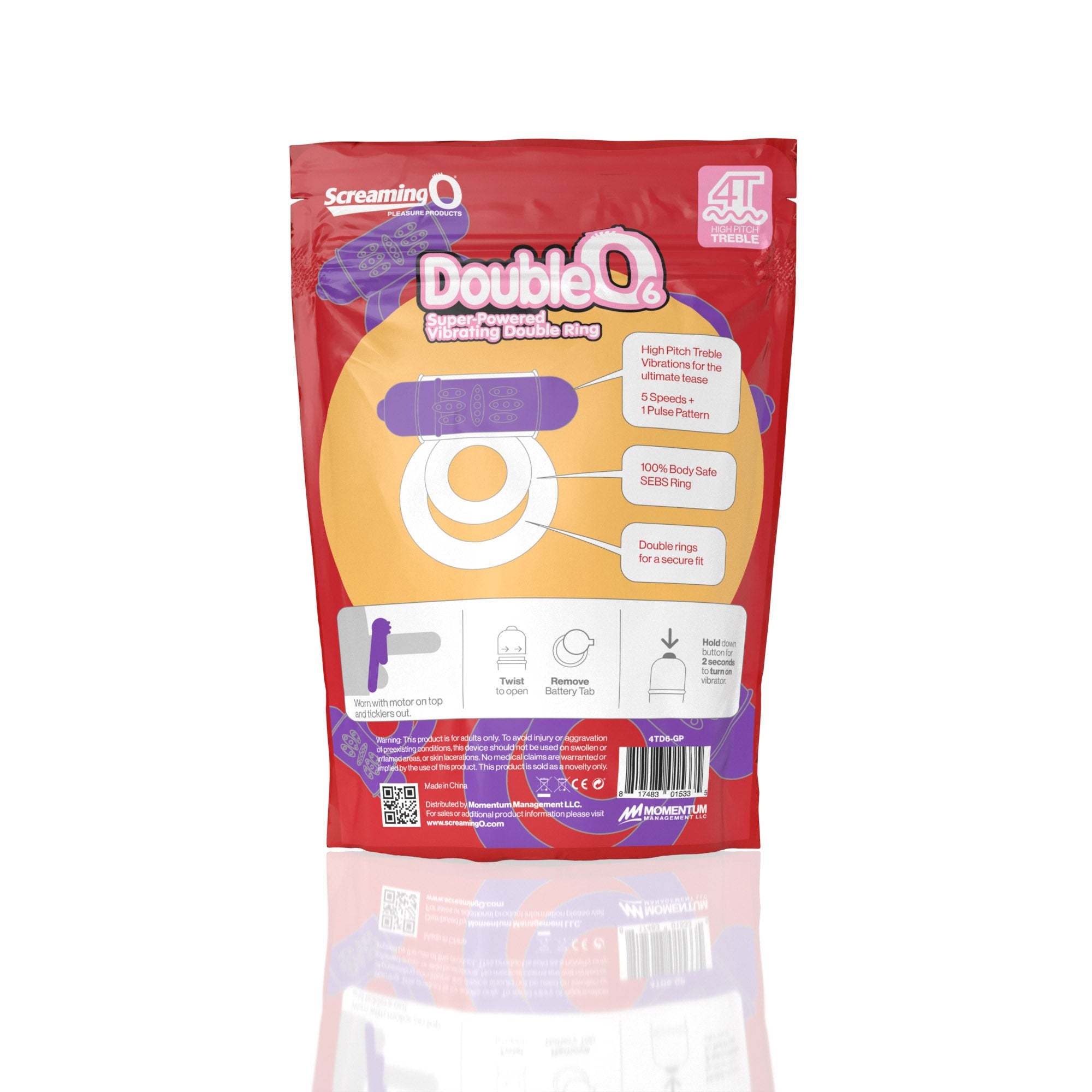 Screaming O 4t Double O 6 super powered vibrating double ring in grape color with body-safe stretchy material and waterproof design.