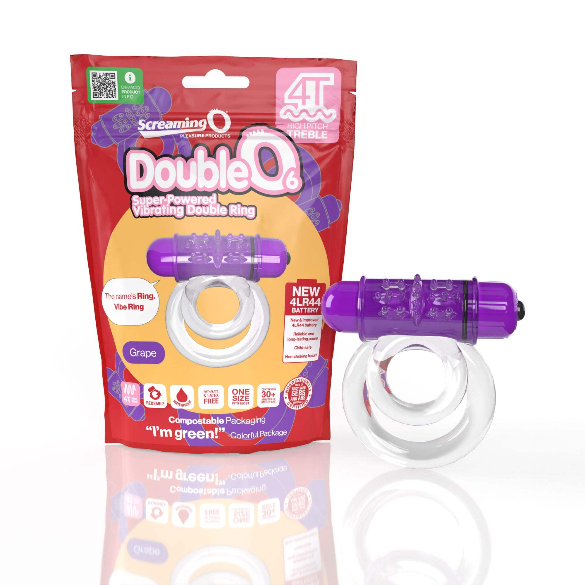 Screaming O 4t Double O 6 vibrating double ring in grape color with super-powered motor and body-safe stretchy material.